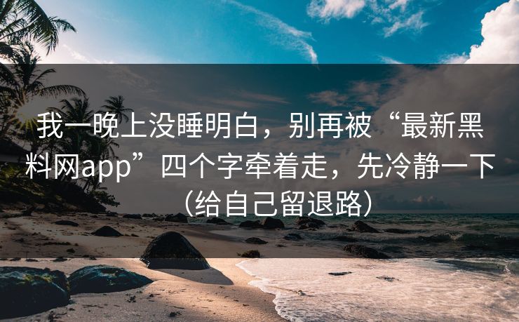 我一晚上没睡明白，别再被“最新黑料网app”四个字牵着走，先冷静一下（给自己留退路）